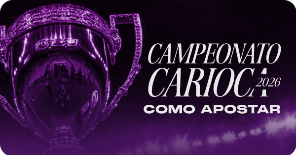 Banner ilustrativo do guia de como apostar no Campeonato Carioca 2026. A imagem destaca a taça do torneio em tons de roxo e o título 'Campeonato Carioca 2026 - Como Apostar' em tipografia branca.