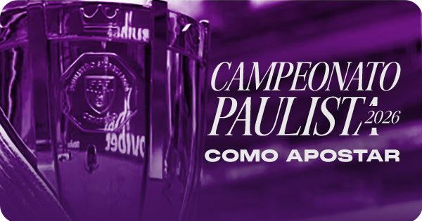 Taça oficial do Campeonato Paulista 2026 em destaque sobre fundo roxo com o texto Como Apostar.