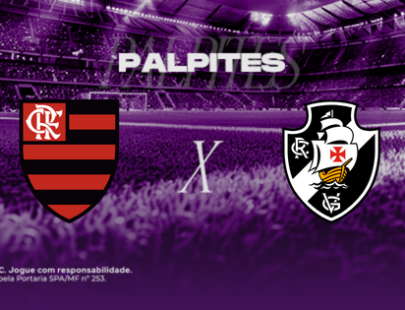 Palpites Flamengo x Vasco pelo Campeonato Carioca. Banner de apostas esportivas da H2bet para o Clássico dos Milhões, exibindo os escudos das equipes, odds e prognósticos para o confronto.