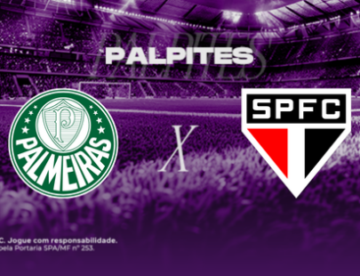 Palpites Palmeiras x São Paulo. Banner de apostas esportivas da H2bet para o clássico Choque-Rei, exibindo os escudos dos times em confronto direto, com foco em dicas e odds de futebol.