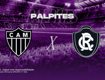 Palpites Atlético-MG x Remo. Banner de apostas esportivas da H2bet exibindo os escudos das equipes em confronto direto, com destaque para previsões e odds do jogo.