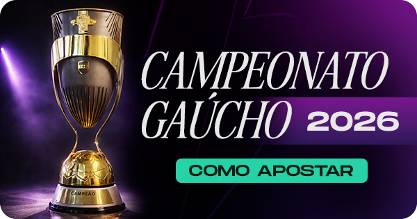 Como Apostar no Campeonato Gaúcho 2026. Banner de guia de apostas esportivas exibindo o troféu oficial do Gauchão em destaque, focado em dicas, odds e prognósticos para o estadual.
