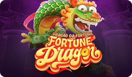 Ilustração colorida de um dragão oriental sorridente em estilo cartoon, com escamas verdes e detalhes dourados, segurando dinheiro, sobre um fundo roxo com elementos orientais. Ao centro da imagem aparece o título “Dragão da Fortuna – Fortune Dragon”, representando o slot Fortune Dragon da PG Soft disponível no cassino online do H2bet. 