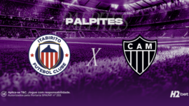 Palpites Itabirito x Atlético-MG. Banner de apostas esportivas da H2bet exibindo os escudos das equipes em confronto direto, com destaque para previsões e odds do jogo.