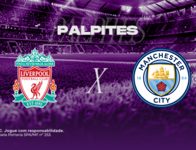 Palpites Liverpool x Manchester City. Banner de apostas esportivas da H2bet para o confronto da Premier League, exibindo os escudos das equipes, com destaque para previsões e odds de futebol internacional.
