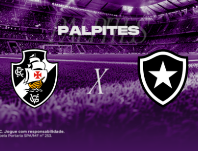 Palpites Vasco x Botafogo pelo Campeonato Carioca. Banner de apostas esportivas da H2bet para o clássico carioca, exibindo os escudos das equipes em confronto direto, com destaque para previsões e odds de futebol.