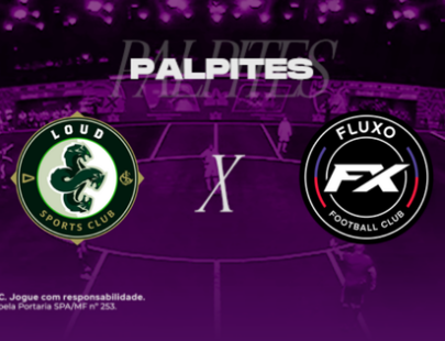 Palpites LOUD x Fluxo. Banner de apostas esportivas da H2bet exibindo os escudos das equipes em confronto direto, com destaque para previsões e odds do duelo.