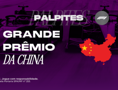 Palpites Grande Prêmio da China. Banner de apostas esportivas da H2bet para a Fórmula 1, exibindo carros de corrida ao fundo e o mapa da China em destaque, focado em previsões e odds para o GP.