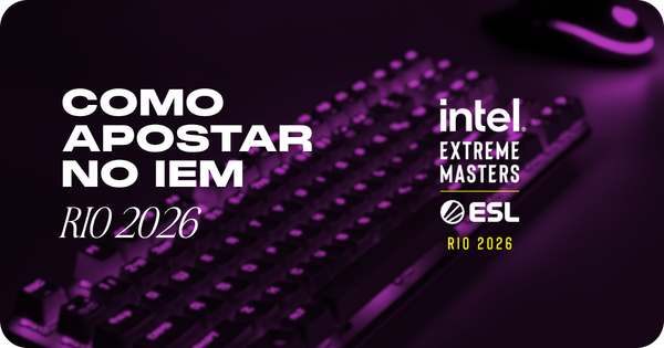 imagem com o texto "Como apostar no IEM Rio 2026" com o logo da competição