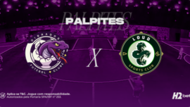 banner com o texto "palpites" e os escudos das equipes Dibrados e LOUD da Kings League