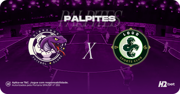 banner com o texto "palpites" e os escudos das equipes Dibrados e LOUD da Kings League