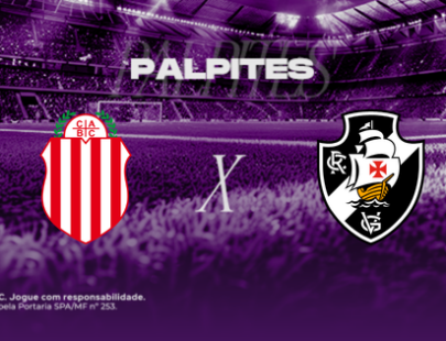 Banner promocional de apostas esportivas da H2bet. A imagem, coberta por um filtro roxo escuro, exibe a visão a partir do gramado de um estádio de futebol com as arquibancadas lotadas ao fundo. Na parte superior, destaca-se a palavra "PALPITES" em letras brancas. No centro, o duelo internacional é representado pelos escudos oficiais das equipes: o clube argentino Barracas Central (CABC) à esquerda e o Vasco da Gama à direita, separados por um "X" branco. Arte focada em previsões de partidas e cotações de futebol.