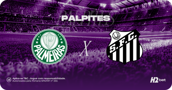 banner com o título Palpites e os escudos dos clubes Palmeiras x Santos