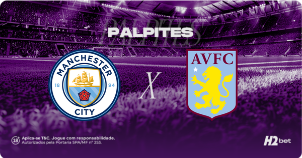 escudo do manchester city e aston villa com palpites no topo