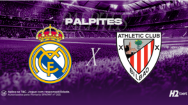 escudo dos times real madrid e athletic club bilbao com palpites acima
