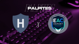 banner de palpites com escudo dos times hashiras e esport academy