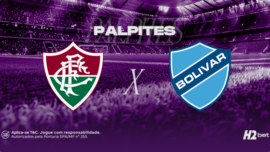 banner com o texto "Palpites" e os escudos dos clubes Fluminense e Bolívar