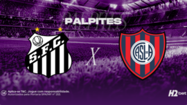 escudo do santos e san lorenzo com 'palpites' em cima