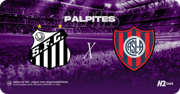 escudo do santos e san lorenzo com 'palpites' em cima