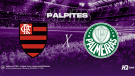 escudo do flamengo e palmeiras com 'palpites' em cima