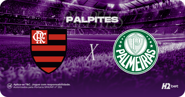 escudo do flamengo e palmeiras com 'palpites' em cima
