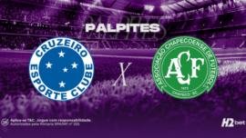 escudo dos times cruzeiro e chapecoense com 'palpites' em cima