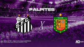 banner de palpites com escudo do santos e deportivo cuenca