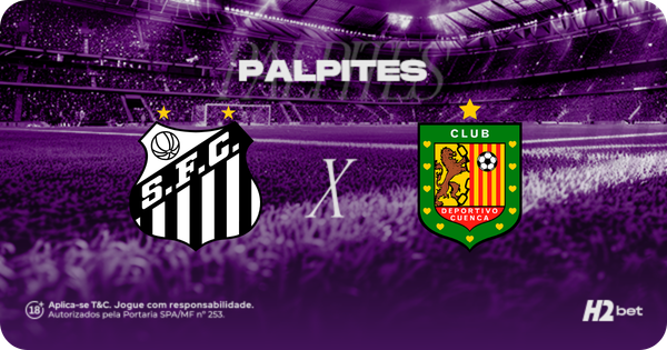 banner de palpites com escudo do santos e deportivo cuenca