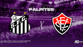 banner de palpites com escudo dos times santos e vitória