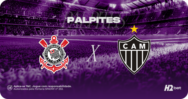 banner com o título "Palpites" e os escudos dos clubes Corinthians e Atlético