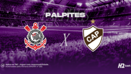 banner com o título Palpites e os escudos dos clubes Corinthians e Platense
