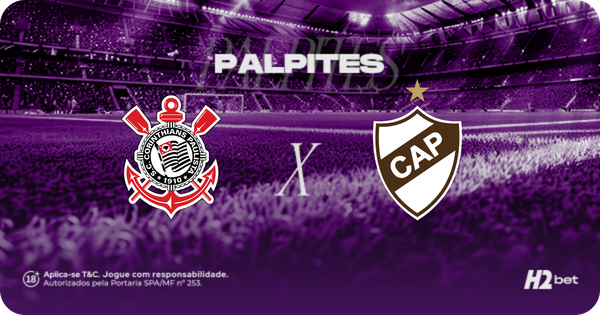 banner com o título Palpites e os escudos dos clubes Corinthians e Platense