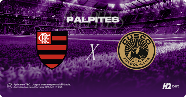 banner com o título Palpites e os escudos dos clubes Flamengo x Cusco