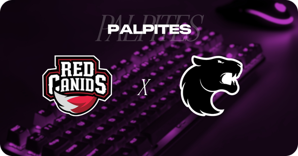 banner com o título "Palpites" e os escudos dos times Red Canids e Fúria