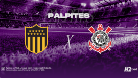 banner com o título "Palpites" e os escudos dos clubes Peñarol e Corinthians