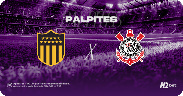 banner com o título "Palpites" e os escudos dos clubes Peñarol e Corinthians