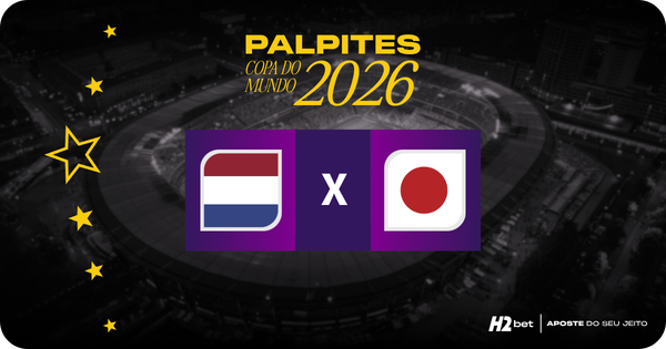 banner com o título Palpites Copa do Mundo 2026 e as bandeiras de Holanda e Japão