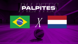 Banner palpites brasil x holanda com bandeira dos países