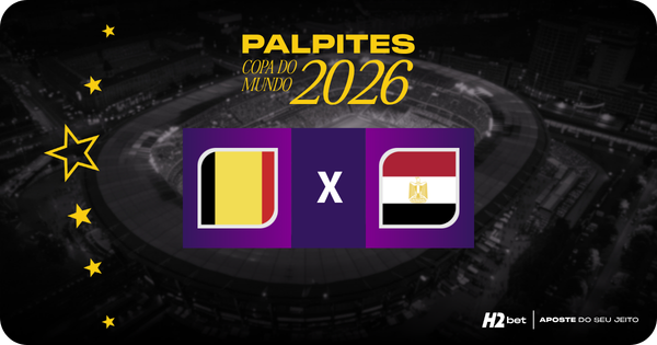 banner com o título Palpites Copa do Mundo 2026 e as bandeiras de bélgica e egito
