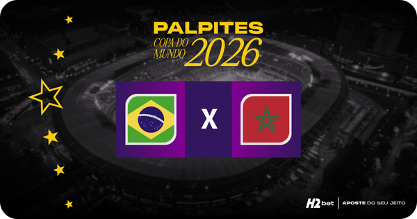 banner com o título Palpites Copa do Mundo 2026 e as bandeiras de Brasil e Marrocos