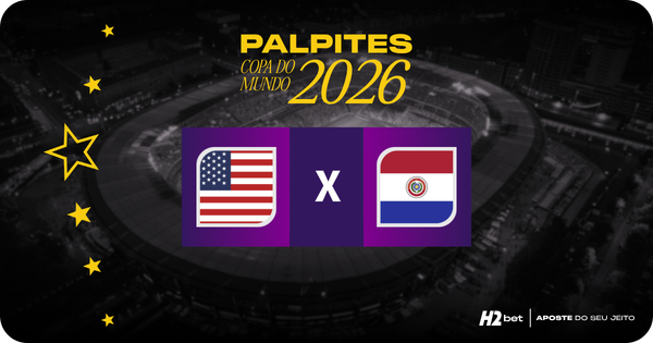 banner com o título Palpites Copa do Mundo 2026 e as bandeiras de Estados Unidos e Paraguai
